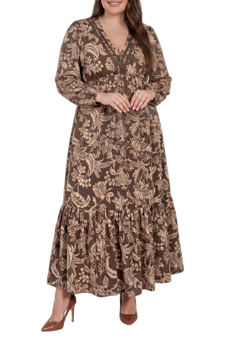 Floral Long Sleeve Maxi Dress, Alternate, color, CAMEL FLORAL