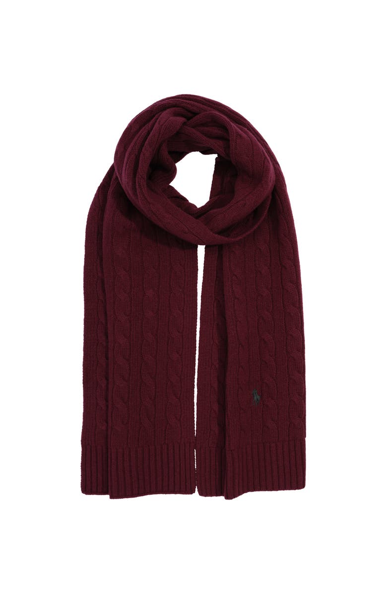 Polo Ralph Lauren Classic Cable Scarf, Alternate, color, Rich Ruby