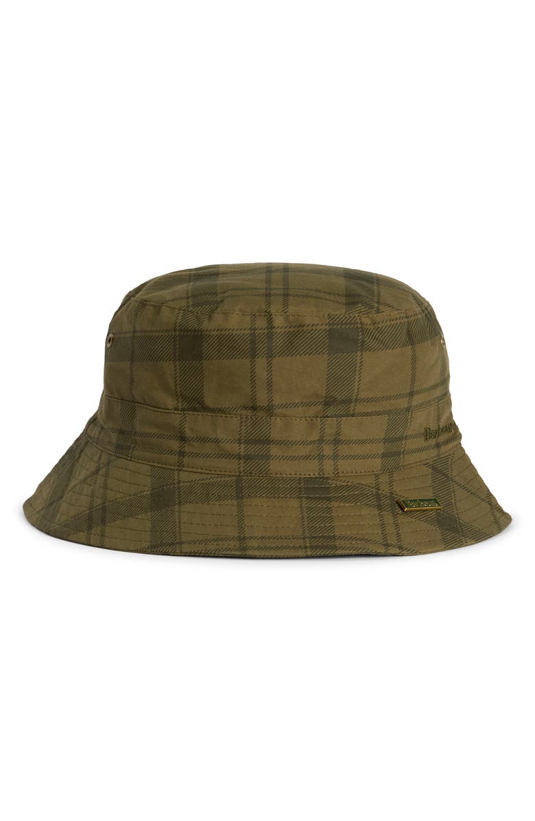 Barbour Transport Tartan Showerproof Waxed Cotton Bucket Hat, Main, color, Dusky Green Tartan