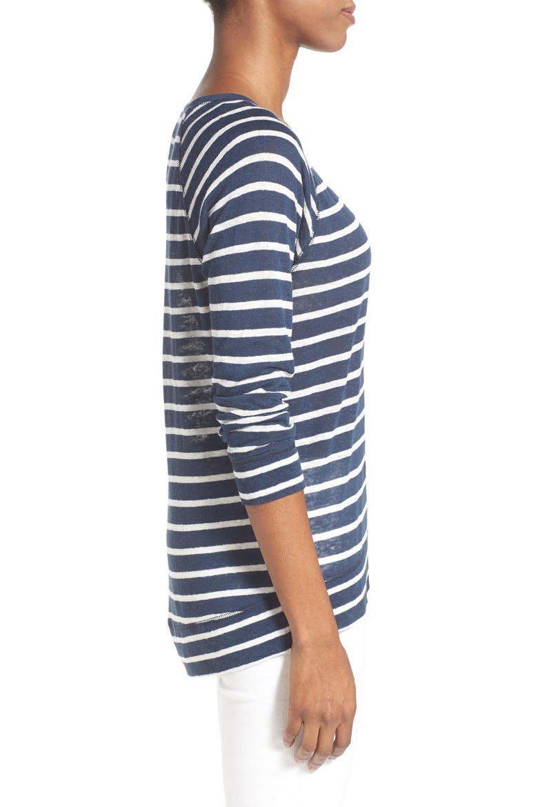 Stripe V-Neck Sweatshirt, Alternate, color, NAVY- IVORY STRIPE
