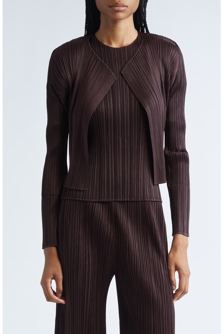 Monthly Colors July Pleated Open Front Cardigan, Main, color, DARK BROWN