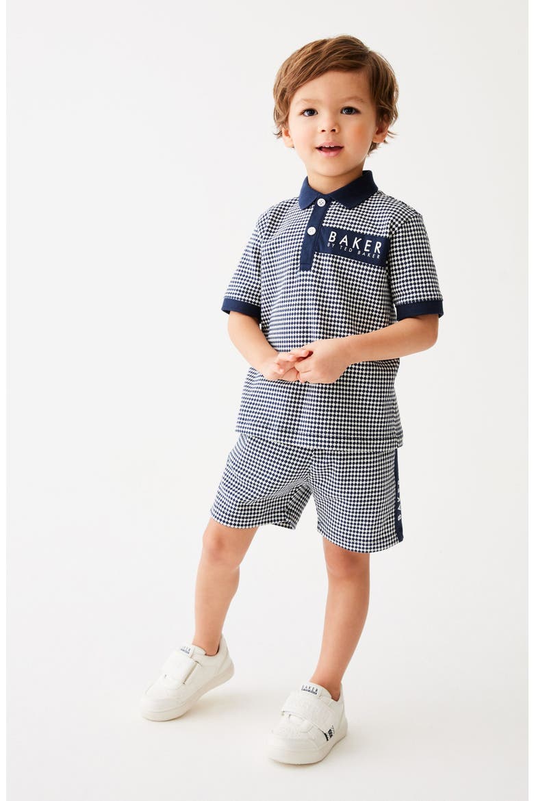 Kids' Geo Jacquard Cotton Polo & Shorts Set, Alternate, color, BLUE
