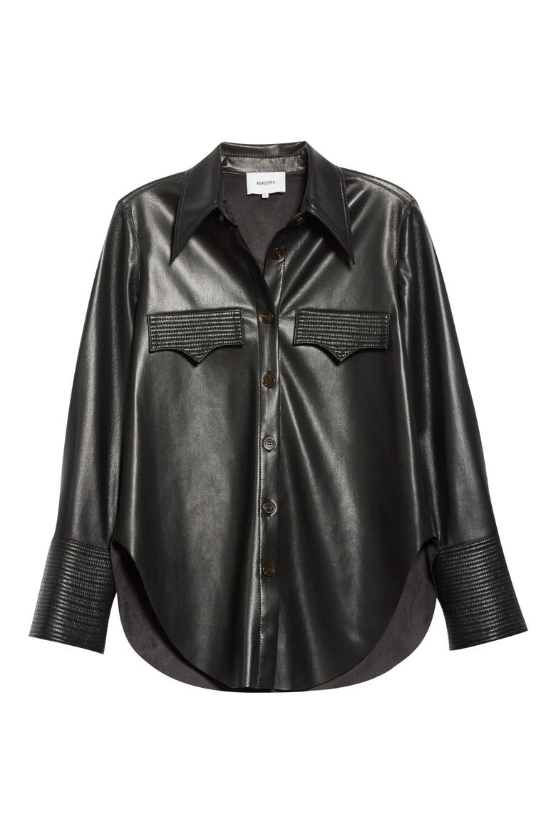 Elpi Vegan Leather Shirt, Alternate, color, BLACK