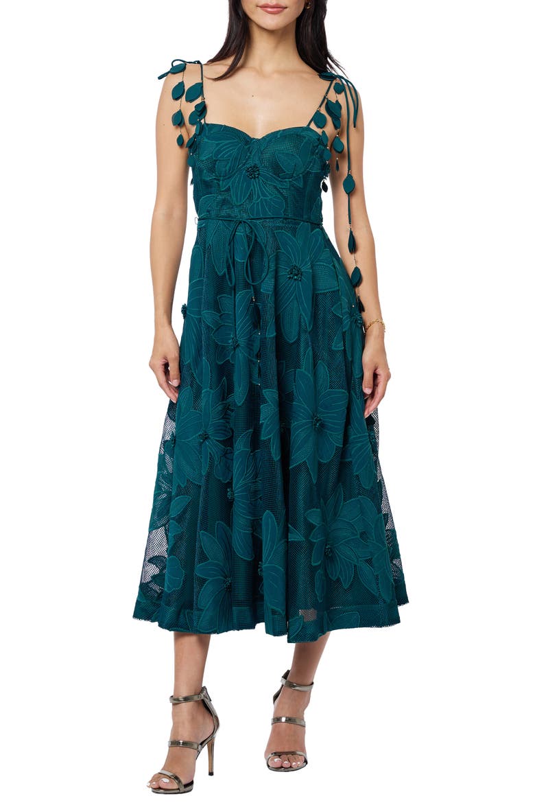 Emilia Bustier Lace Midi Cocktail Dress, Main, color, FOREST