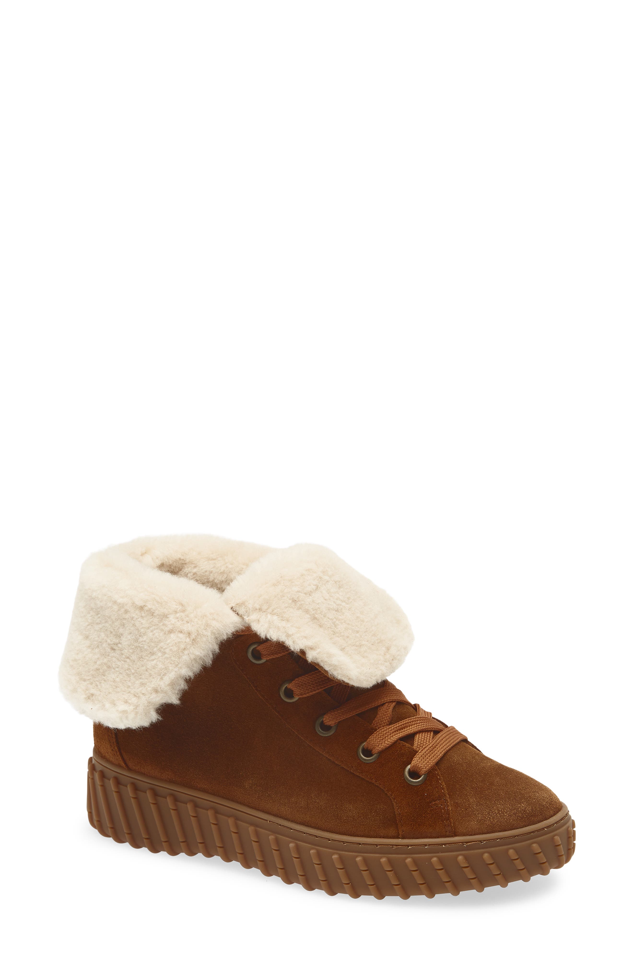 Paul Green Cozy Wool Lined Sneaker, Main, color, Toffee Soft Suede