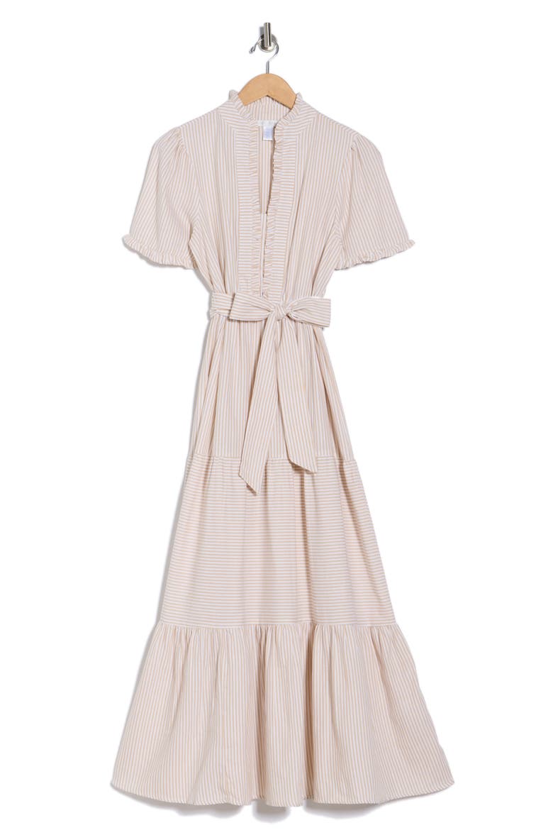 Stripe Short Sleeve Cotton Seersucker Maxi Dress, Alternate, color, IVORY CREAM/ WHITE