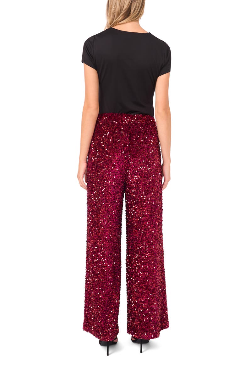 Vince Camuto Sequin Wide Leg Pants, Alternate, color, Crimson