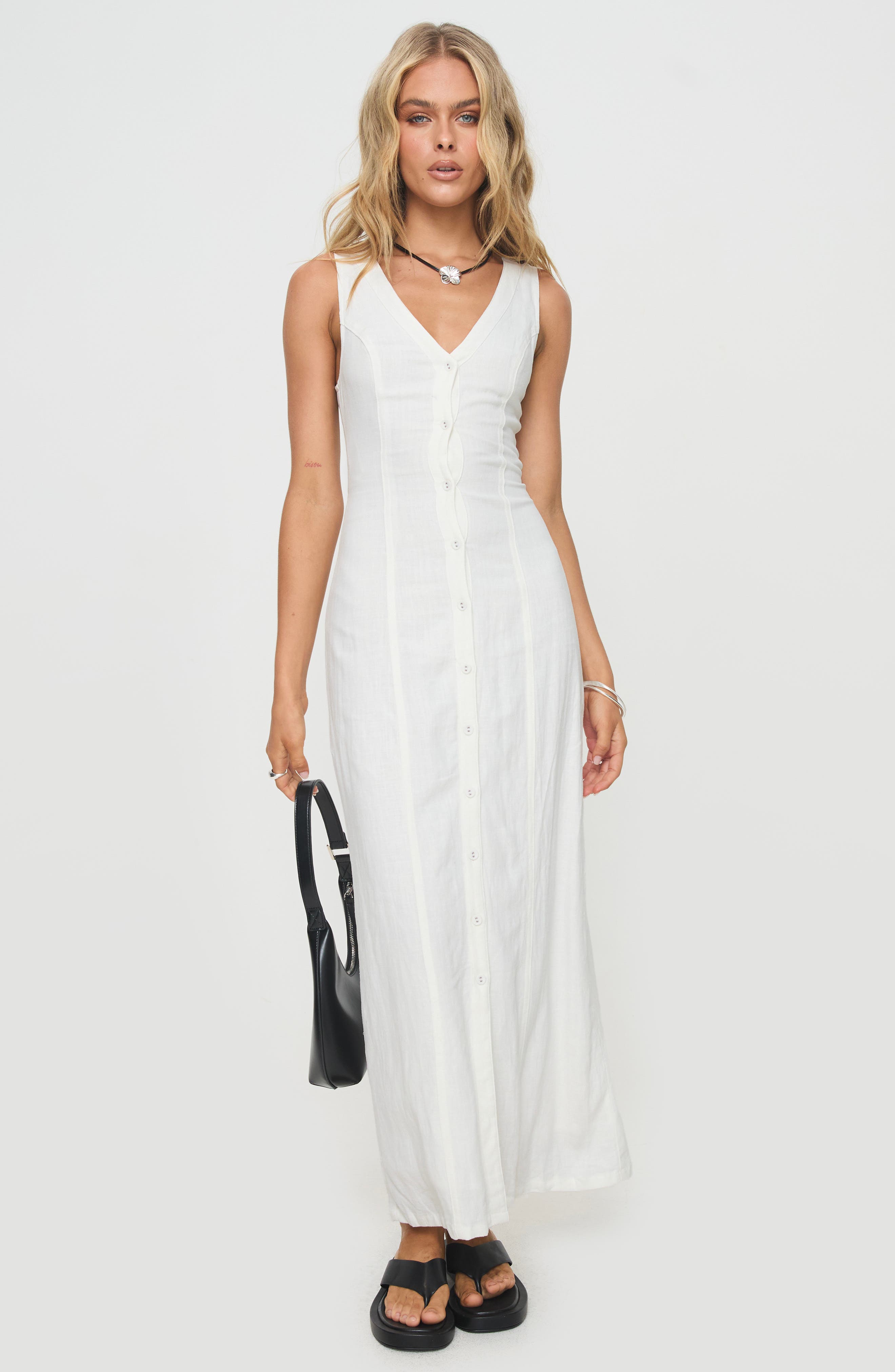 button down linen maxi dress Islet Button-Down Linen Blend Maxi Dress