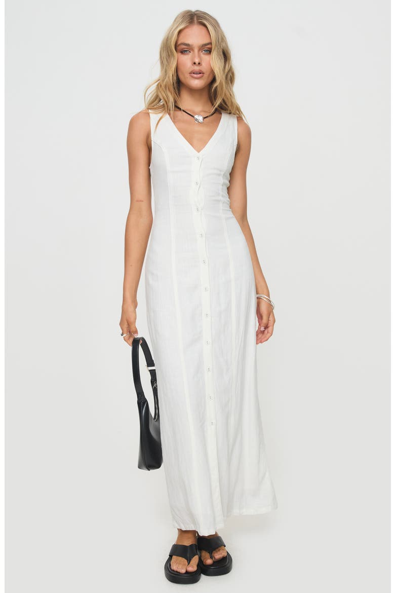 Button Front Linen Blend Maxi Dress, Alternate, color, WHITE