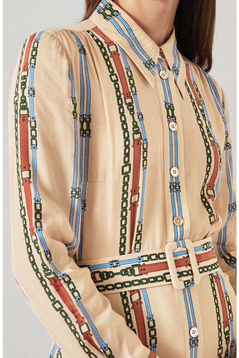Kate Long Sleeve Belted Shirtdress, Alternate, color, GOLD MULTI