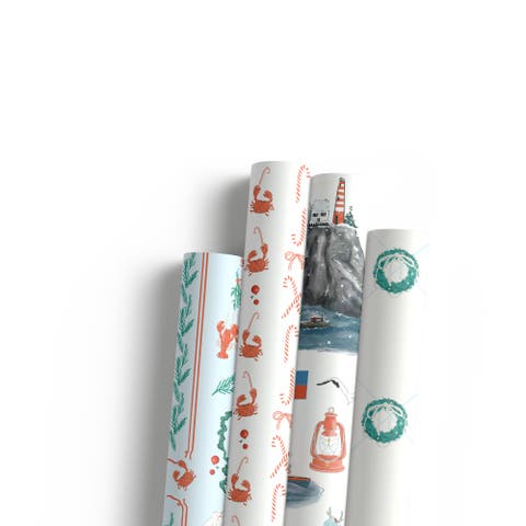 Two-sided "a Pinch Of Holiday" & "seas N' Wishes" Heavyweight Christmas/holiday Gift Wrap (eight Sheets)