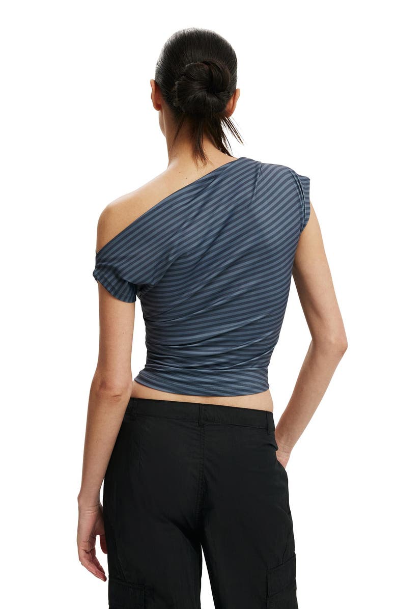 Cotton On Women's Georgie Off Shoulder Short Sleeve, Alternate, color, Madi Stripe Moonlight Shadow