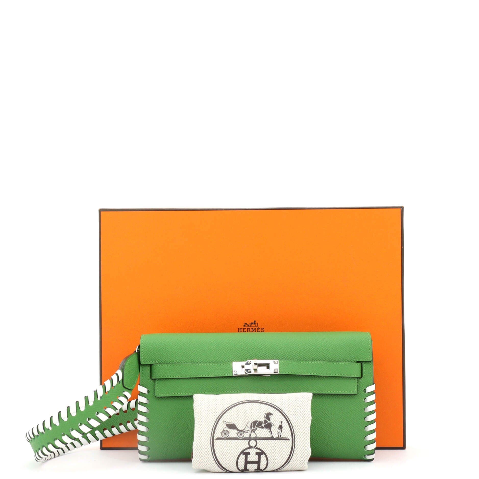 Pre-Owned Hermes Kelly To Go Wallet Tressage Epsom, Alternate, color, Vert Yucca