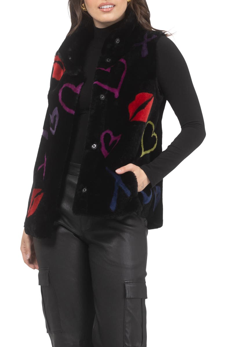 GORSKI Reversible Select Genuine Shearling Vest, Alternate, color, Black/Xo Multi