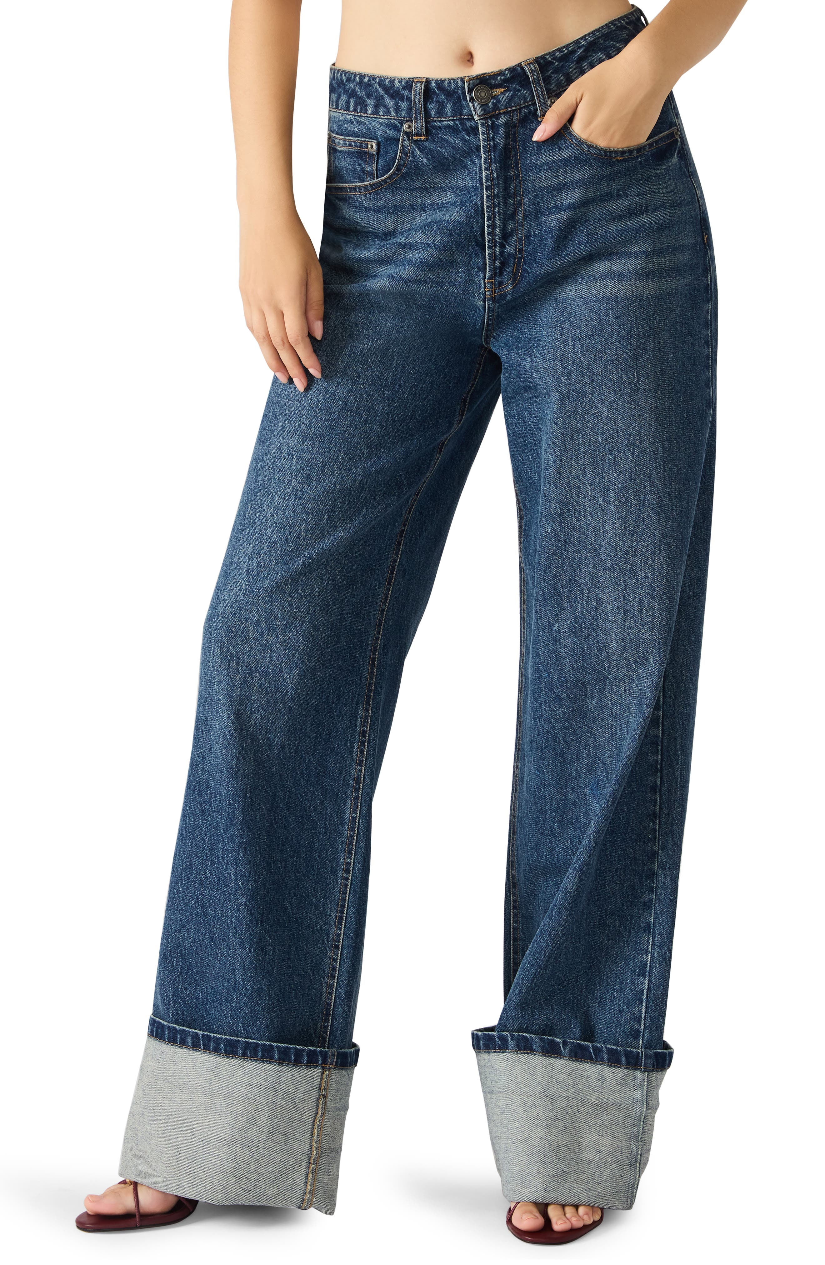 Steve Madden Romona Wide Leg Cuffed Jeans