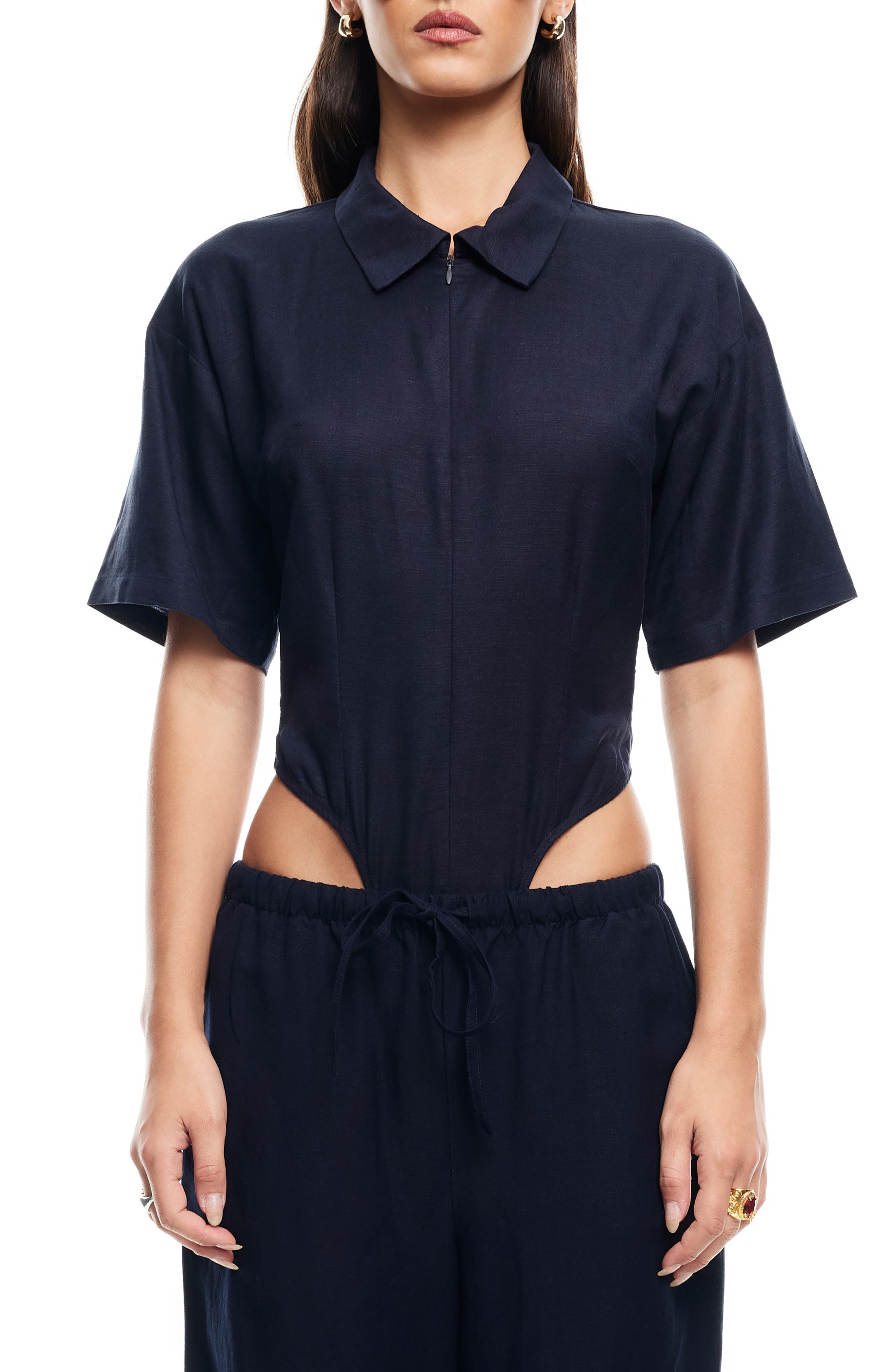 LIONESS Azure Linen Blend Bodysuit