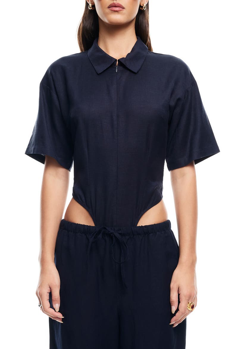 Azure Linen Blend Bodysuit, Main, color, NAVY