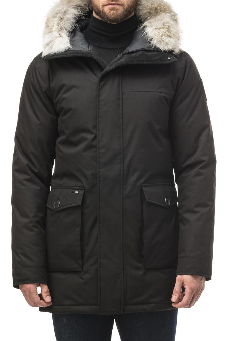 Yves Windproof & Waterproof 650 Fill Power Down Parka with Genuine Coyote Fur Trim, Main, color, BLACK