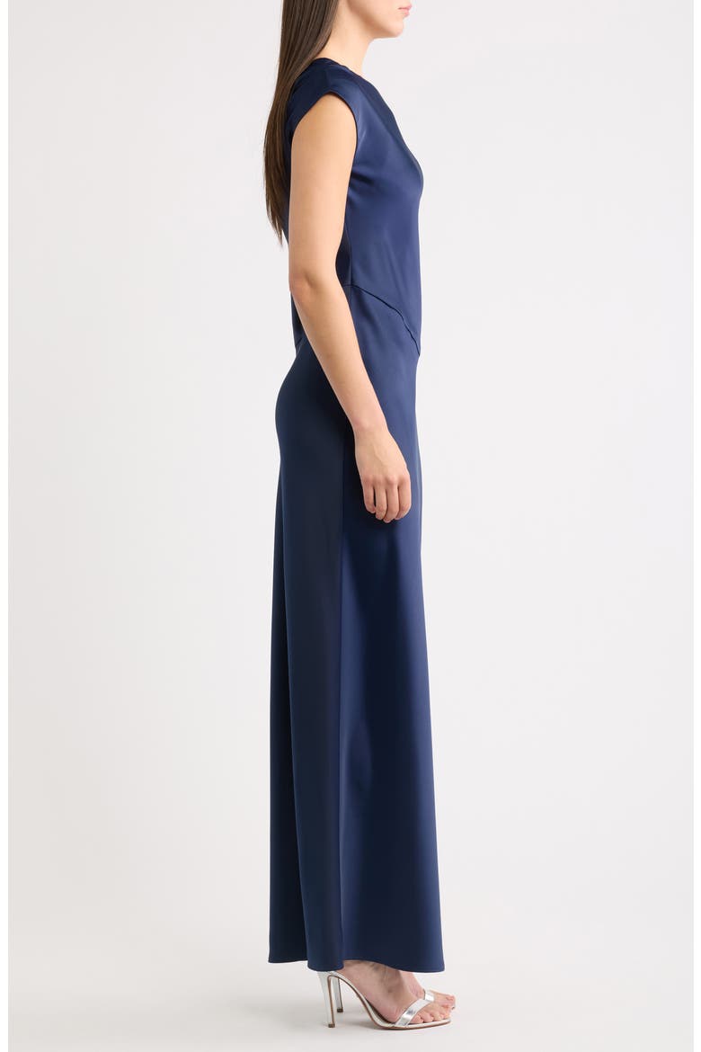Colleen One-Shoulder Drape Satin Gown, Alternate, color, NAVY