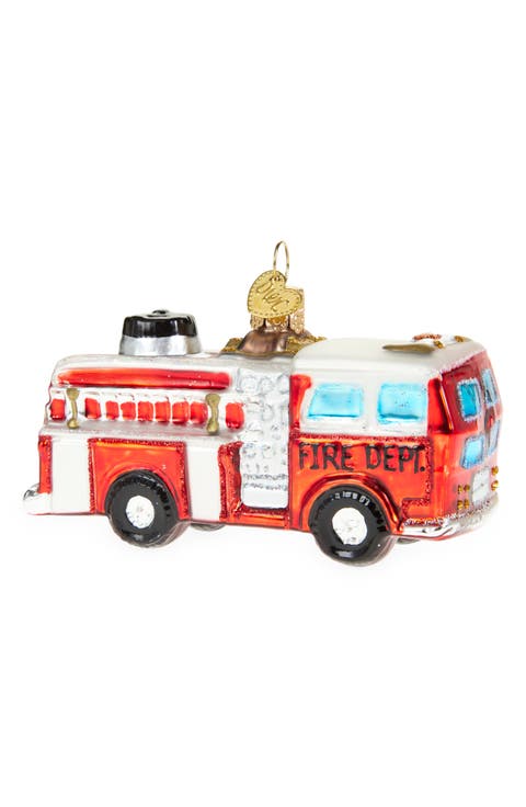 Fire Truck Glass Ornament