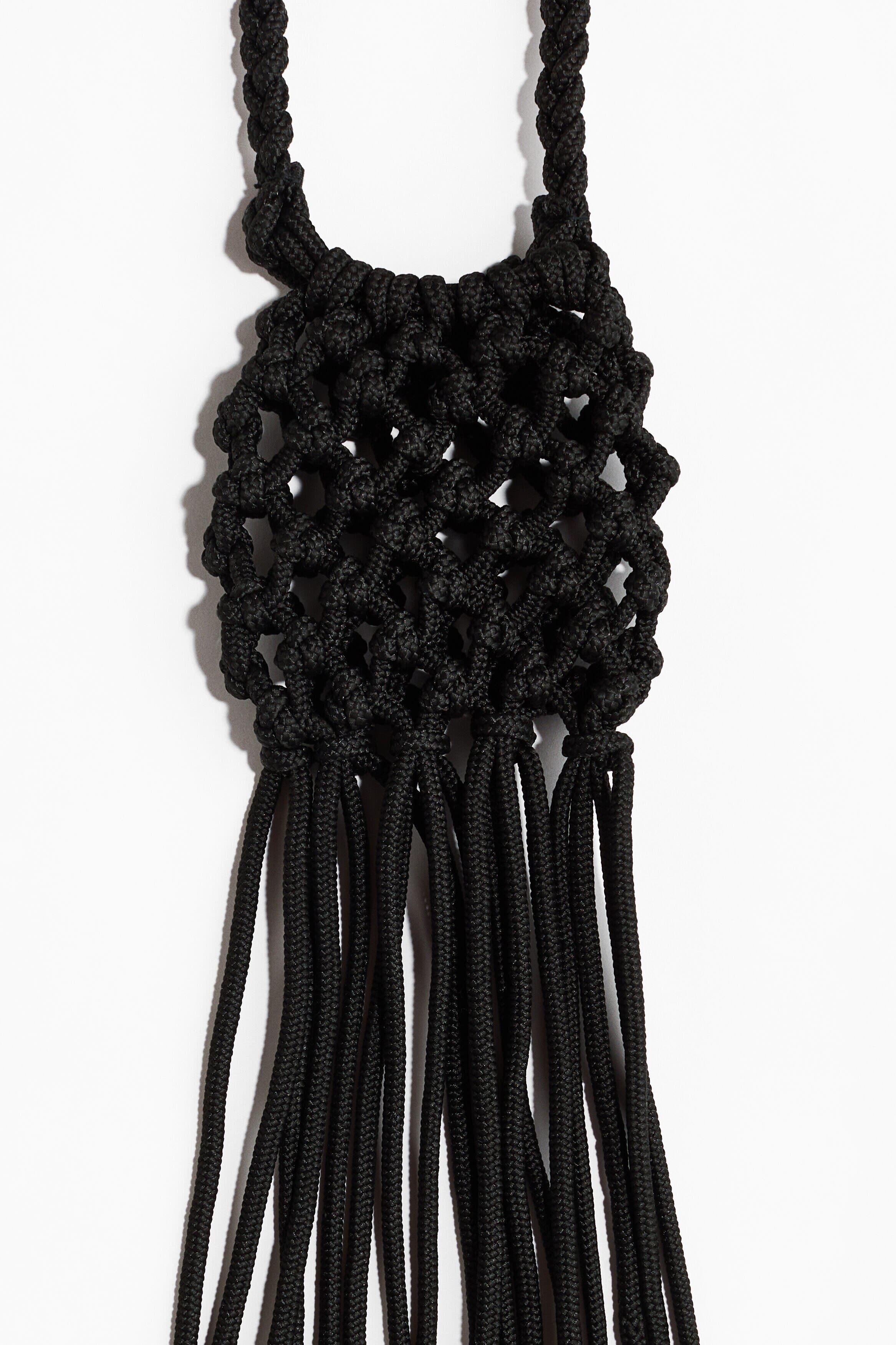 H&M Fringed Net Crossbody Bag, Alternate, color, Black