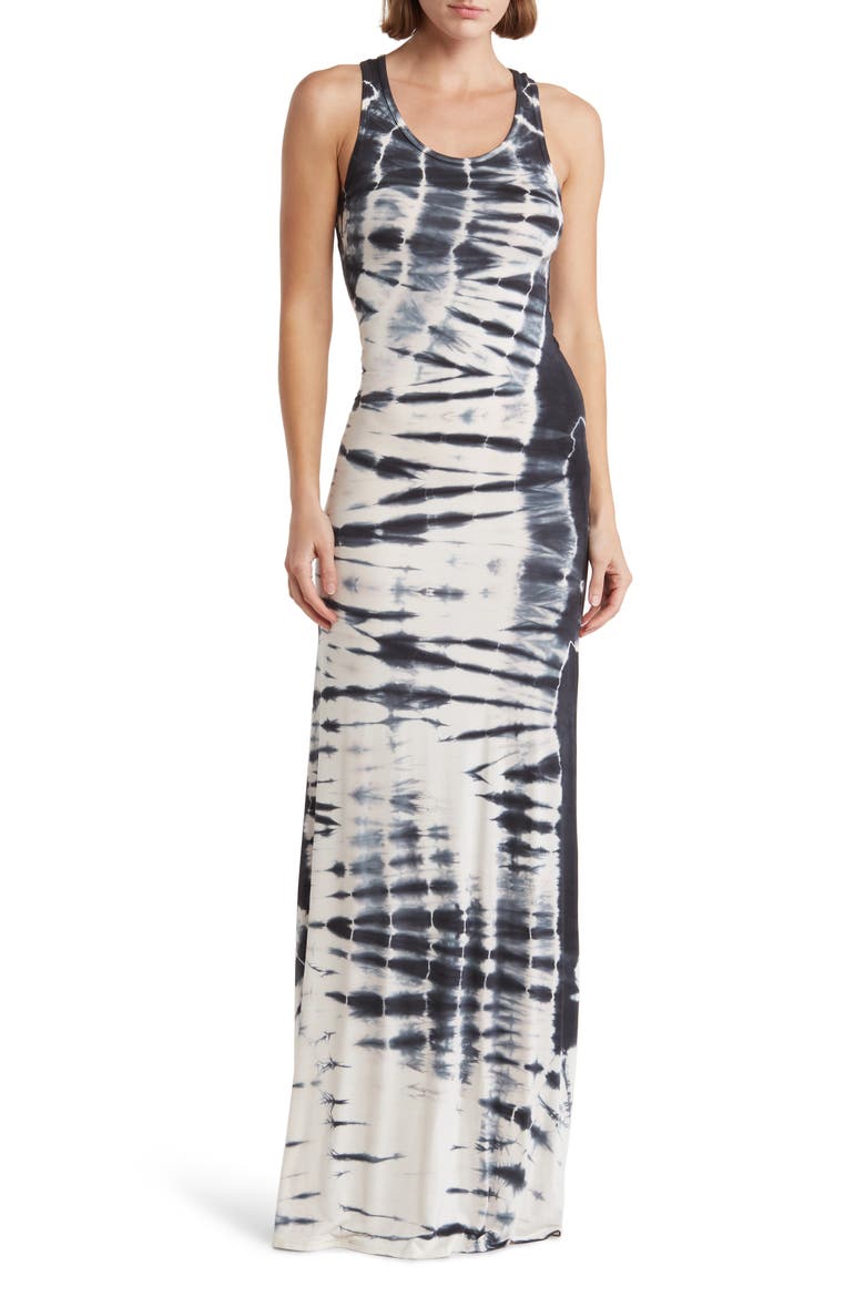 Washed Tie Dye Maxi Dress, Main, color, BLACK BLUE OVAL CIRCLES