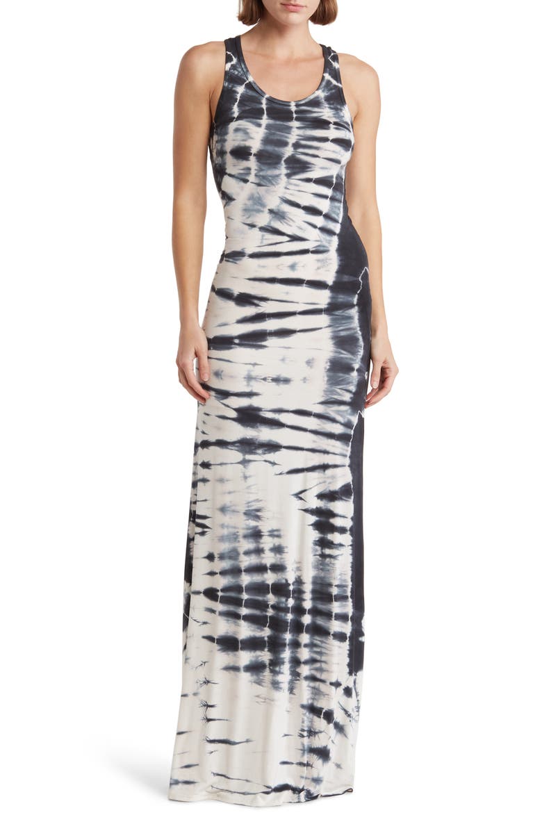 GO COUTURE Washed Tie Dye Maxi Dress, Main, color, Black Blue Oval Circles