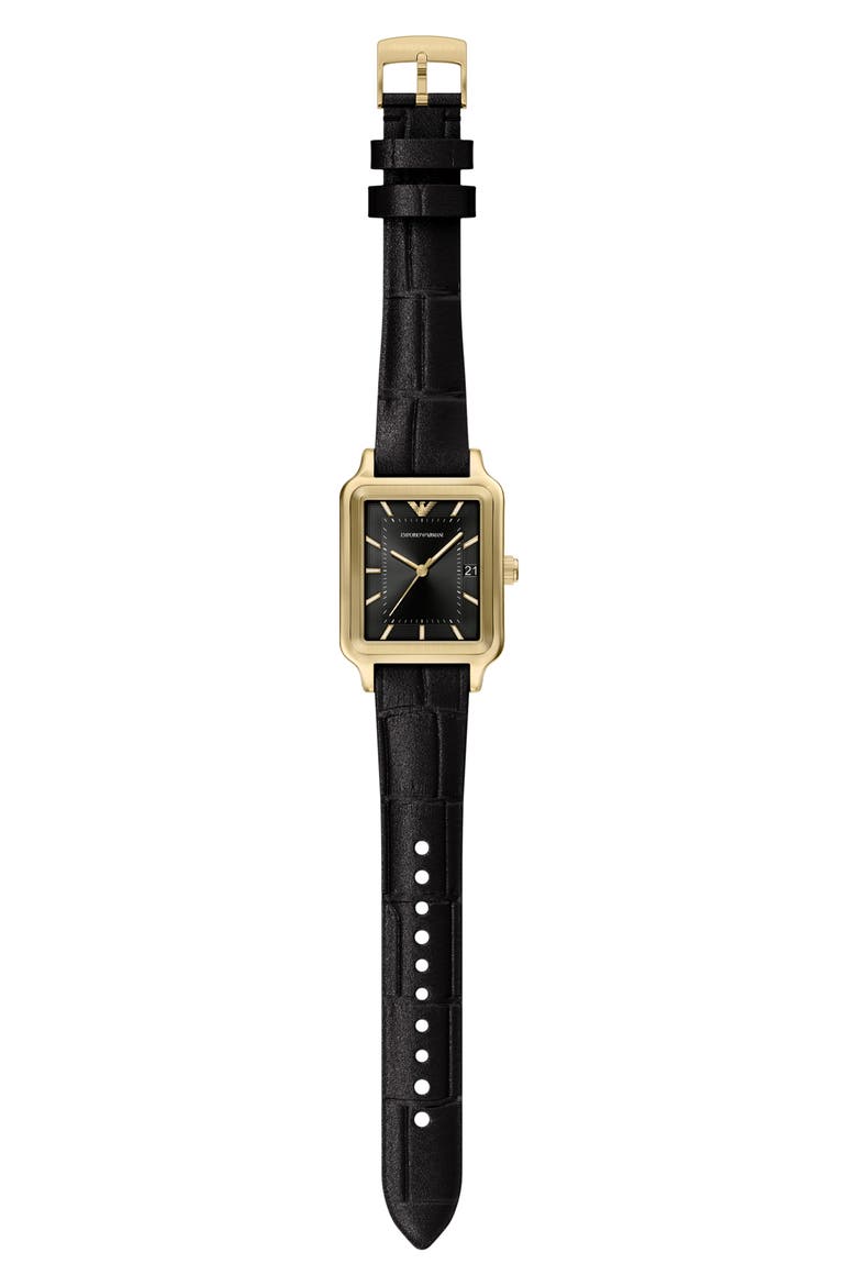 Tank Leather Strap Watch, 32mm x 48mm, Alternate, color, BLACK