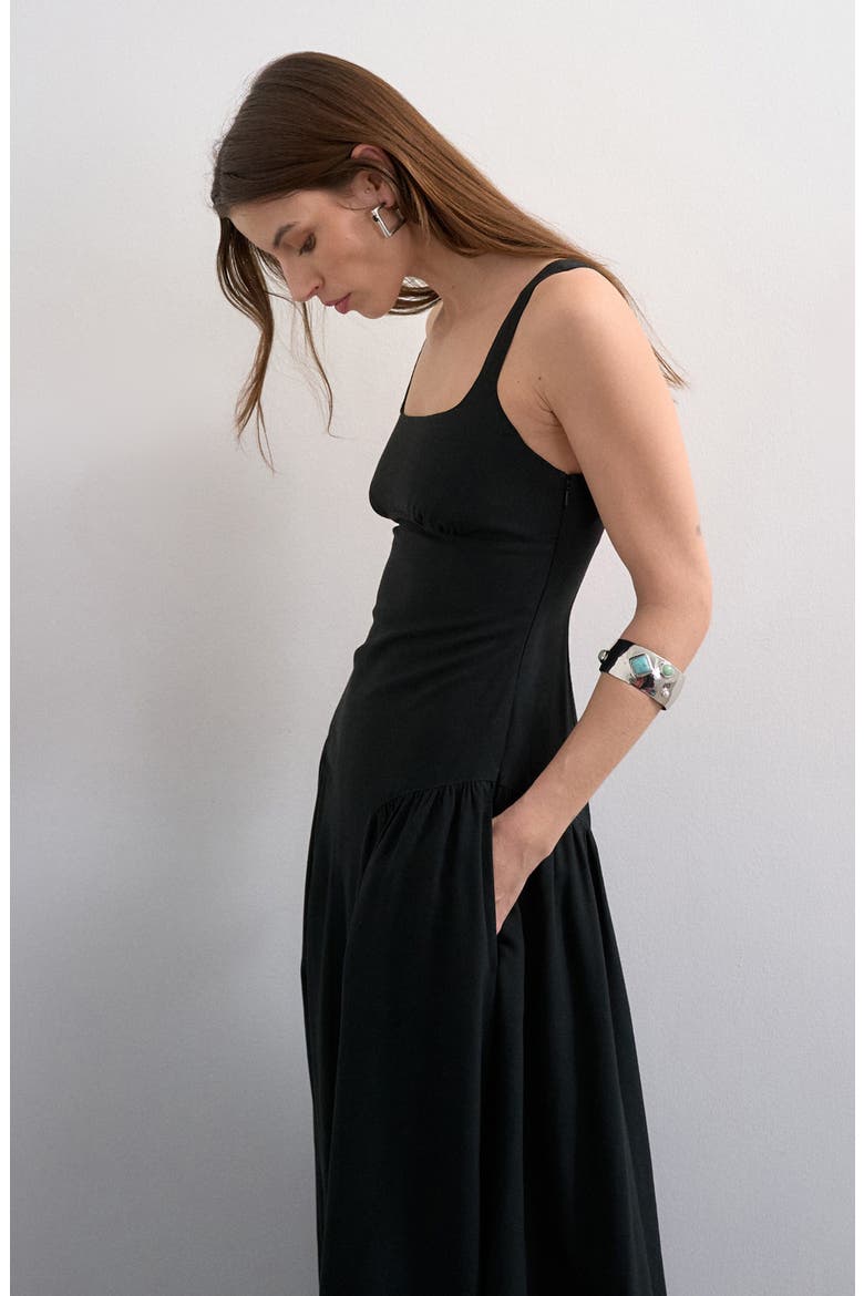 Gathered Fit & Flare Maxi Dress, Alternate, color, BLACK