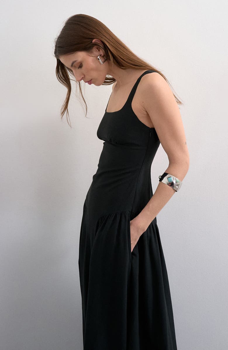 Topshop Gathered Fit & Flare Maxi Dress, Alternate, color, Black