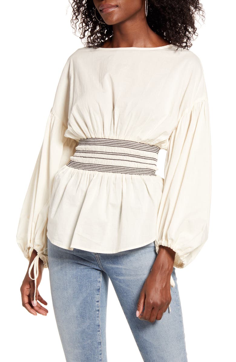 VERO MODA Nova Long Sleeve Woven Smocked Top, Main, color, 