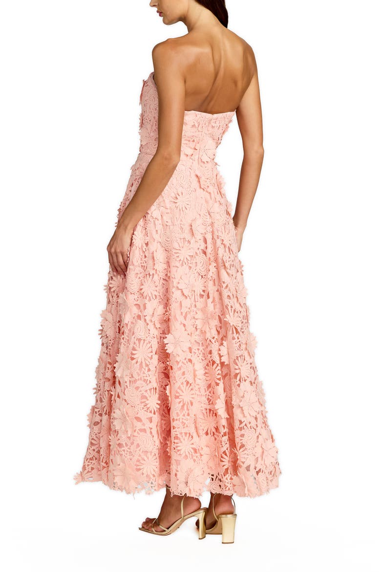 Floral Lace Strapless A Line Midi Dress, Alternate, color, Blush