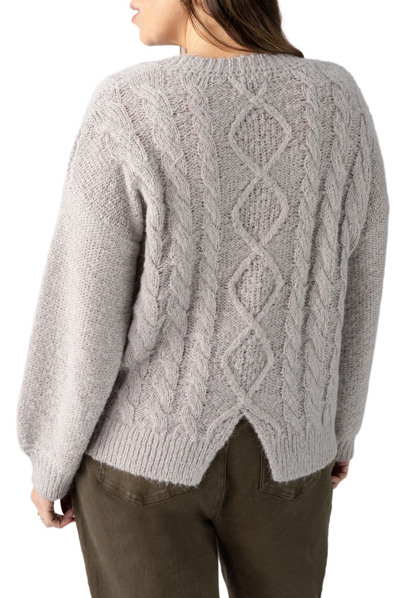 Crewneck Cable Sweater, Alternate, color, HEATHER ASPHALT