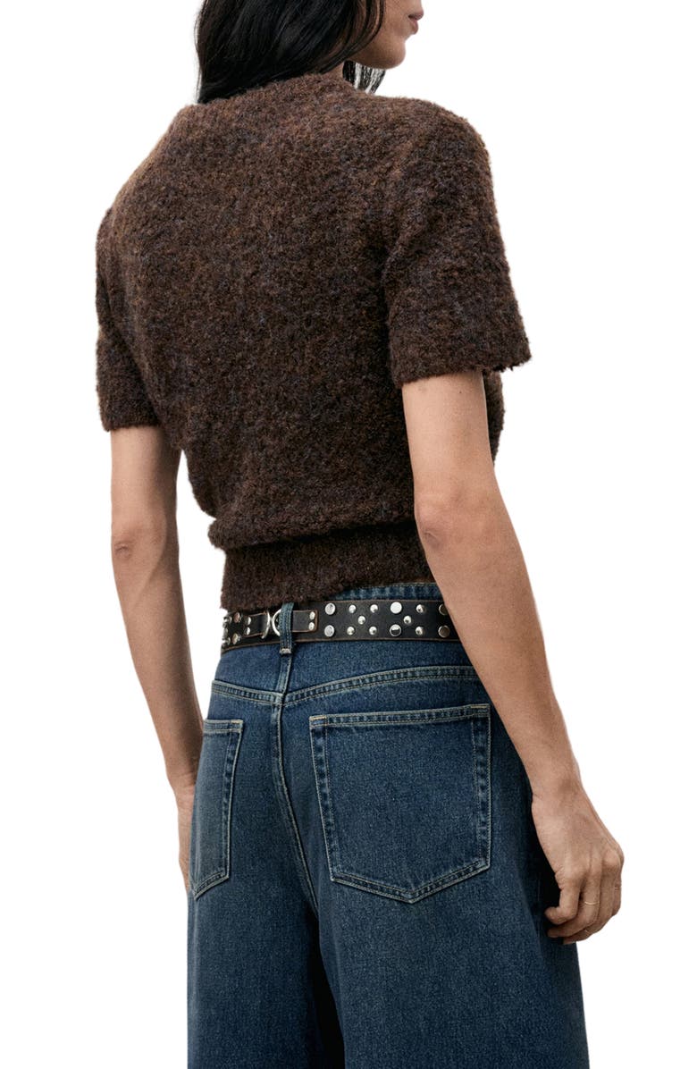 MANGO Short Sleeve Bouclé Sweater, Alternate, color, Chocolate