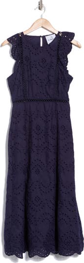Eyelet Fit & Flare Midi Dress