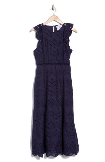 SAM EDELMAN SAM EDELMAN EYELET FIT & FLARE MIDI DRESS 