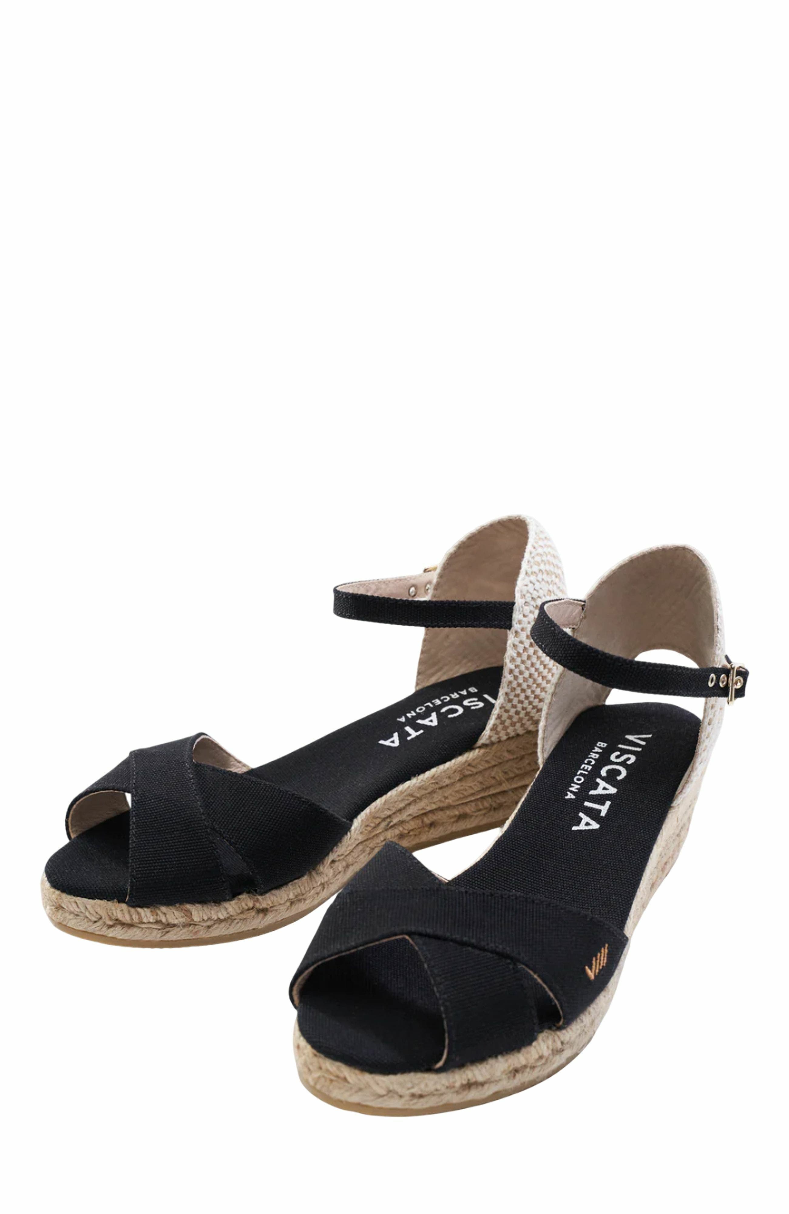 VISCATA Salina Canvas Espadrille Sandal Wedges, Alternate, color, Black