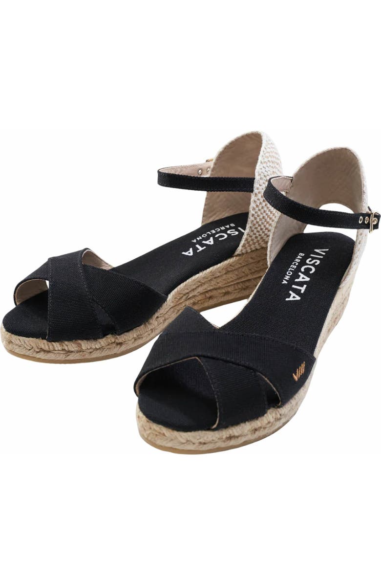 VISCATA Salina Canvas Espadrille Sandal Wedges, Alternate, color, Black