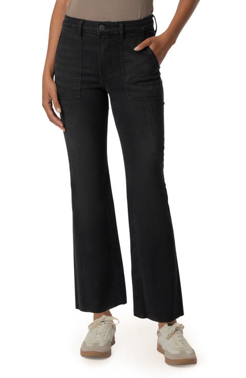 Kelsey High Waist Raw Hem Ankle Flare Leg Jeans