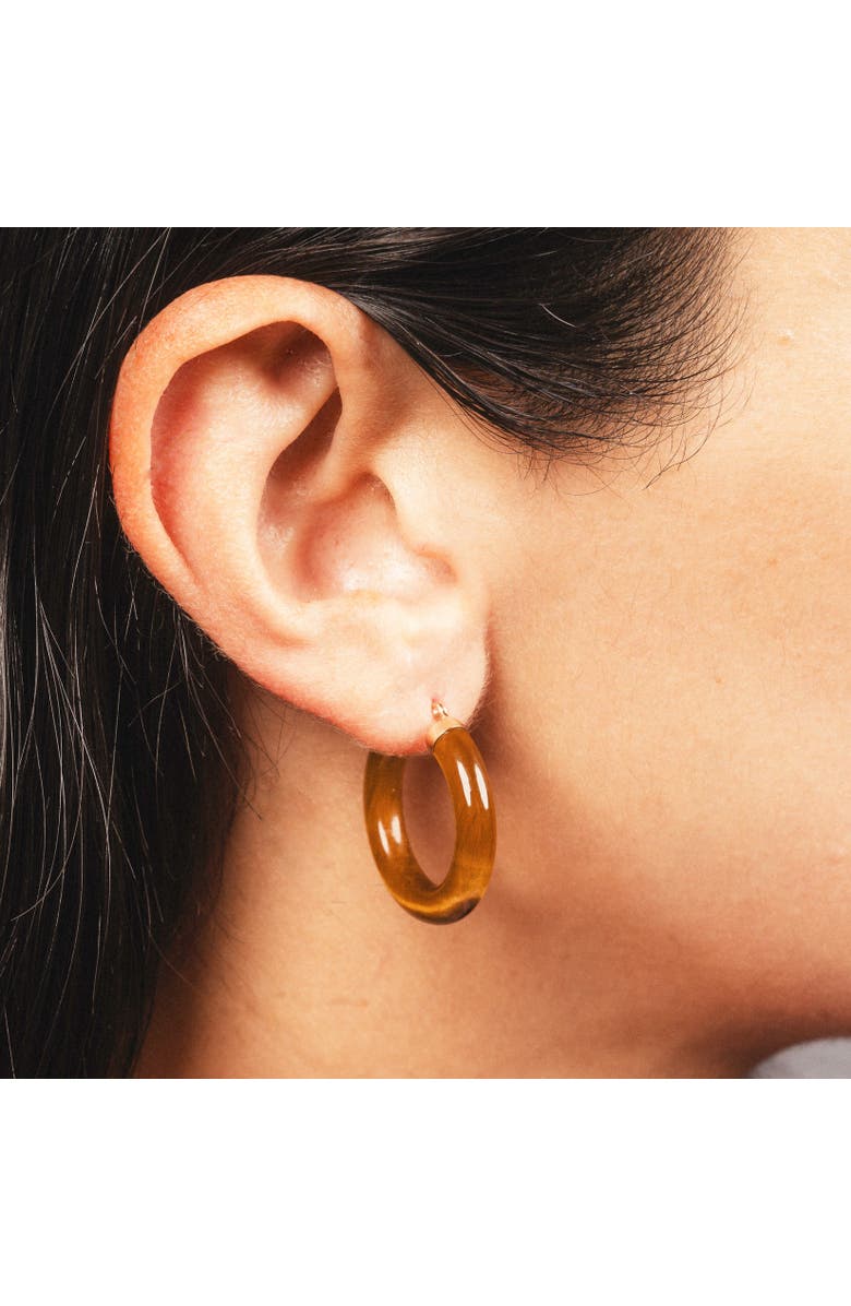 The Lovery Fine Jewelry Tigers Eye Hoop Earrings, Alternate, color, Tigers Eye