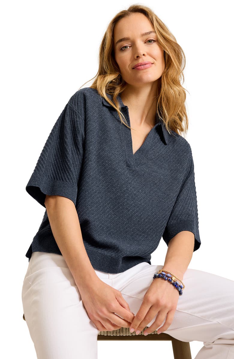 Tommy Bahama Cotton Polo Sweater, Alternate, color, Coastline Heather