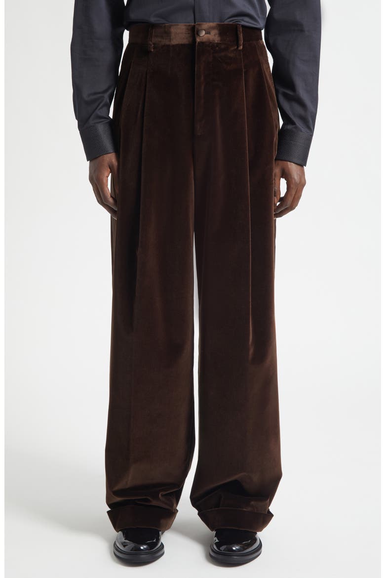 Satin Trim Velveteen Pants, Alternate, color, M0937 MARRONE-GRIGIO SCURI