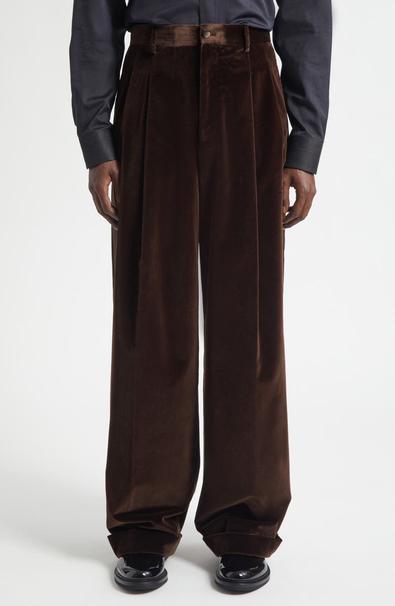 Dolce&Gabbana Satin Trim Velveteen Pants, Alternate, color, M0937 Marrone-Grigio Scuri