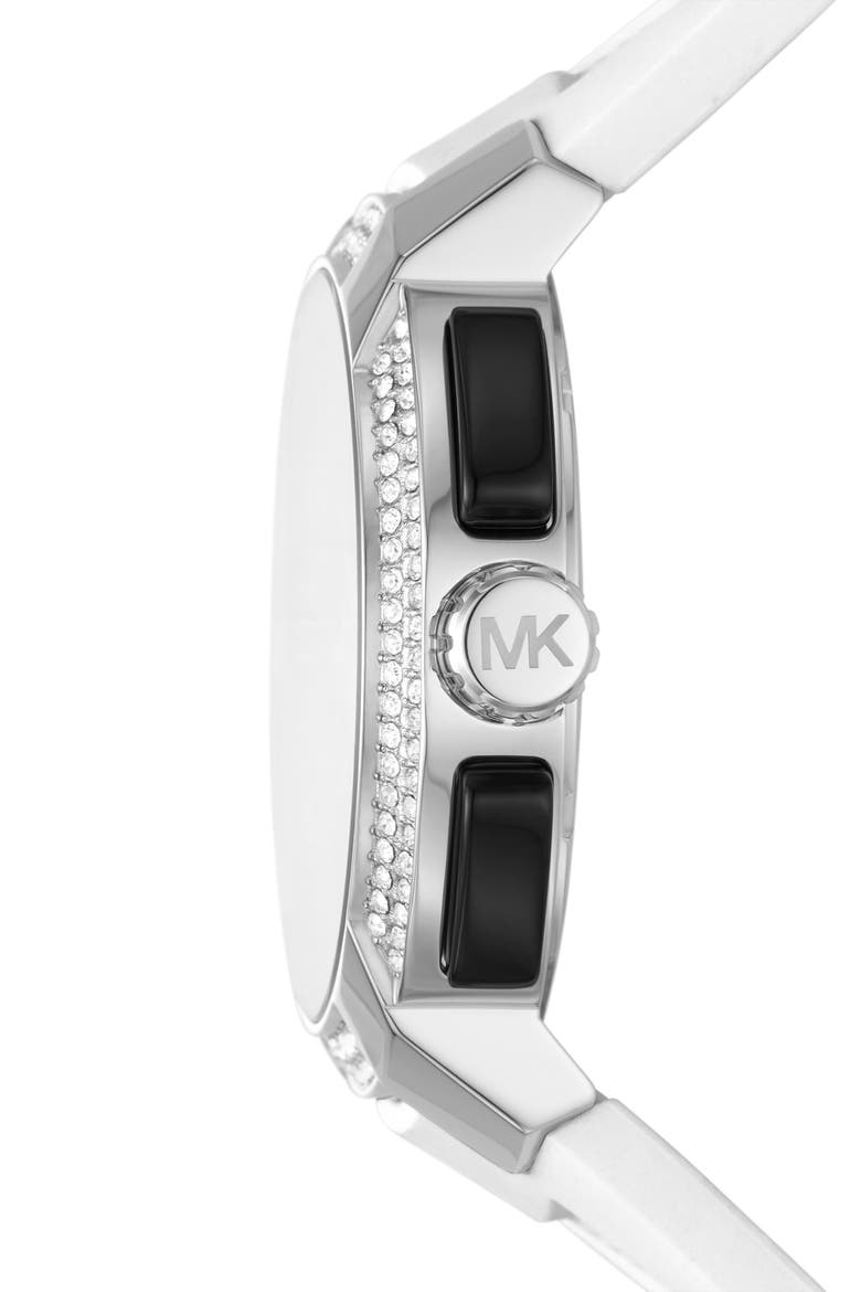 MICHAEL Michael Kors Sidney Multifunction Faux Leather Strap Watch, 42mm, Alternate, color, WHITE