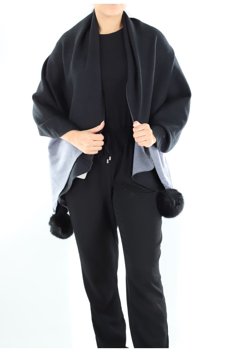 La Fiorentina Two Tone Scarf with Faux Fur Poms, Main, color, Black