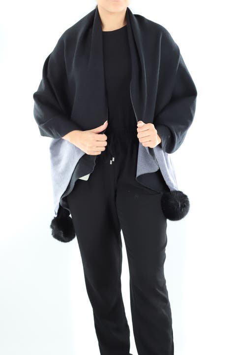 Two Tone Scarf with Faux Fur Poms