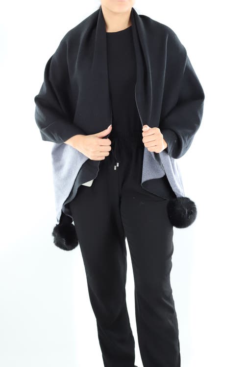 La Fiorentina Two Tone Scarf With Faux Fur Poms
