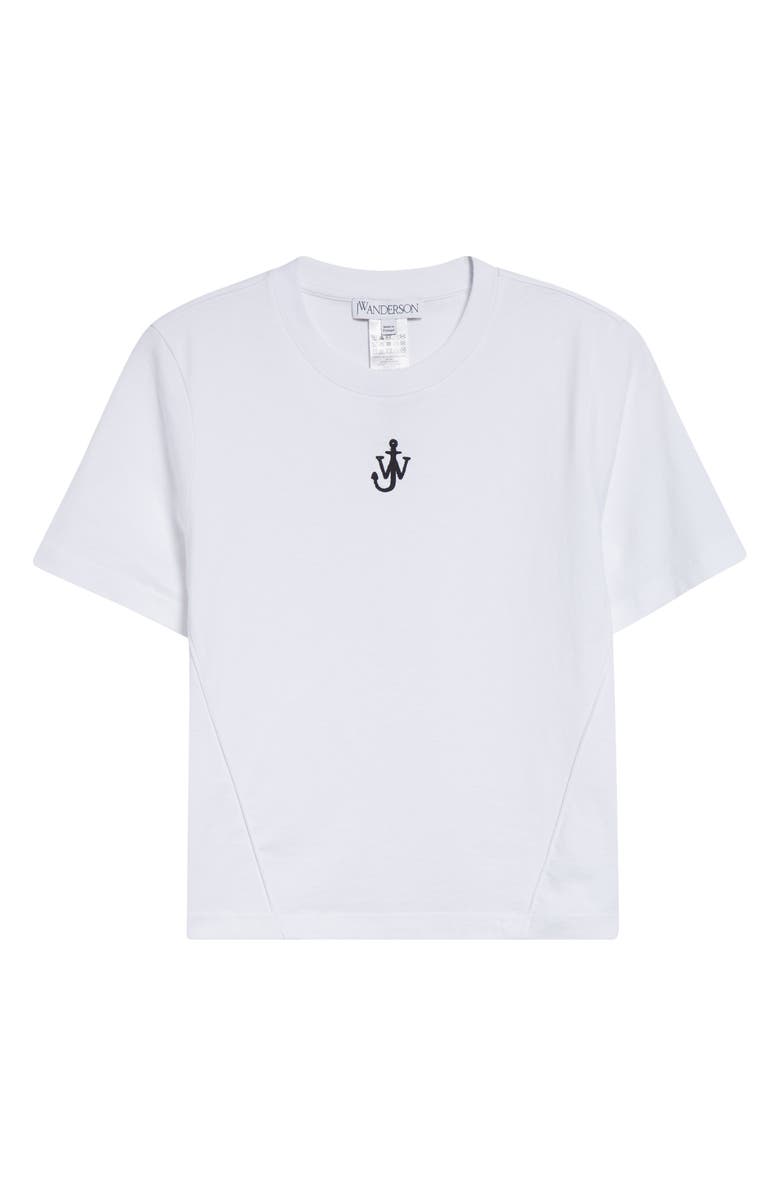 JW Anderson Panelled Anchor Embroidered Crop T-Shirt, Alternate, color, White