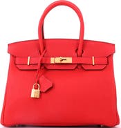 Pre-Owned Hermes Birkin Handbag Red Togo with Gold Hardware 30