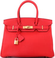 Pre-Owned Hermes Birkin Handbag Red Togo with Gold Hardware 30